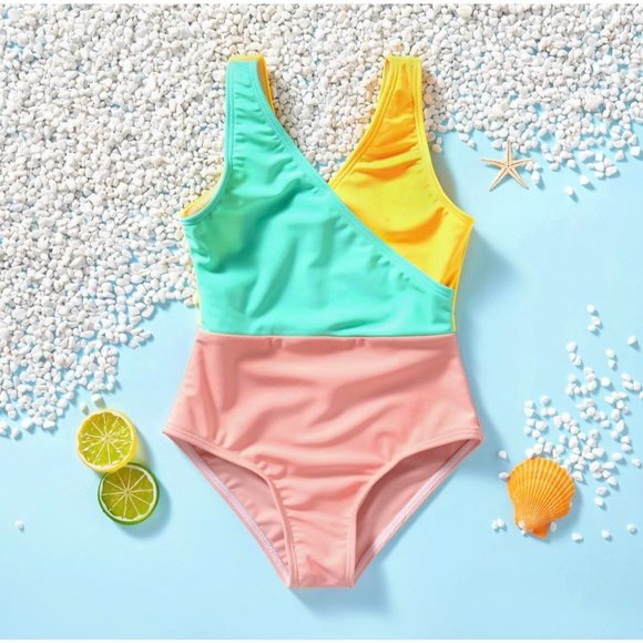 Other - pastel color block one piece swimsuit swimwear